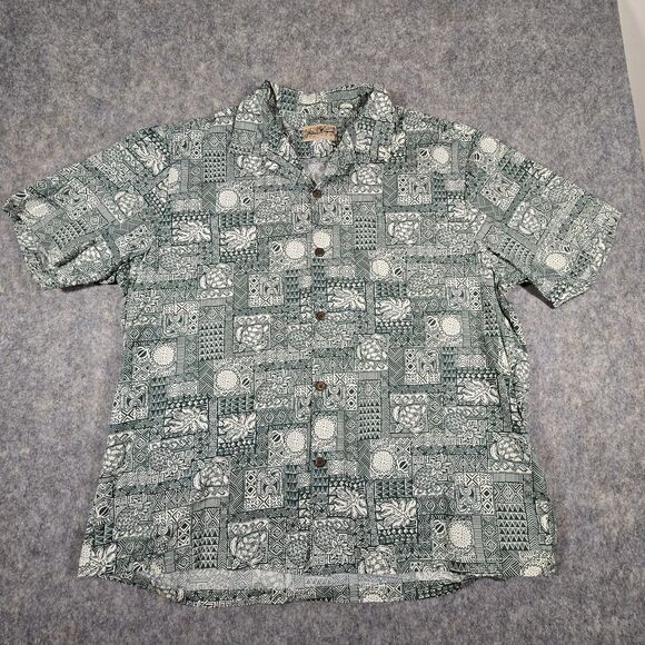 Blue Hawaii Cotton Shirt Mens Size 2XL Short Sleeve Green Multi Tropical Print - Picture 3 of 8